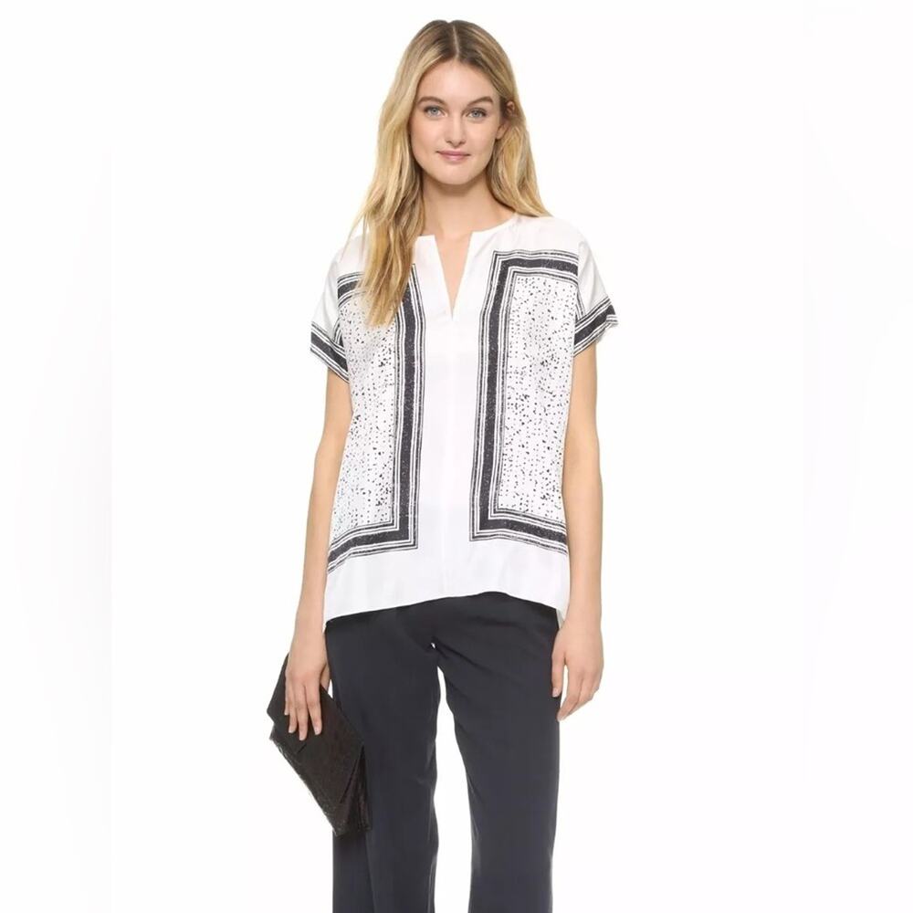Vince Scarf Print Silk Top Blouse Off White